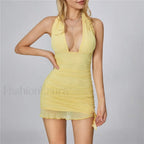 Mesh Deep V Neck Mini Dress