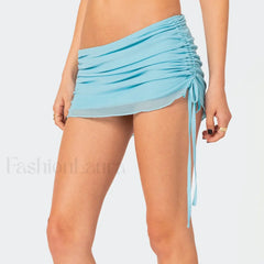 Mesh Double Layered Ruched Skirt BLUE / S