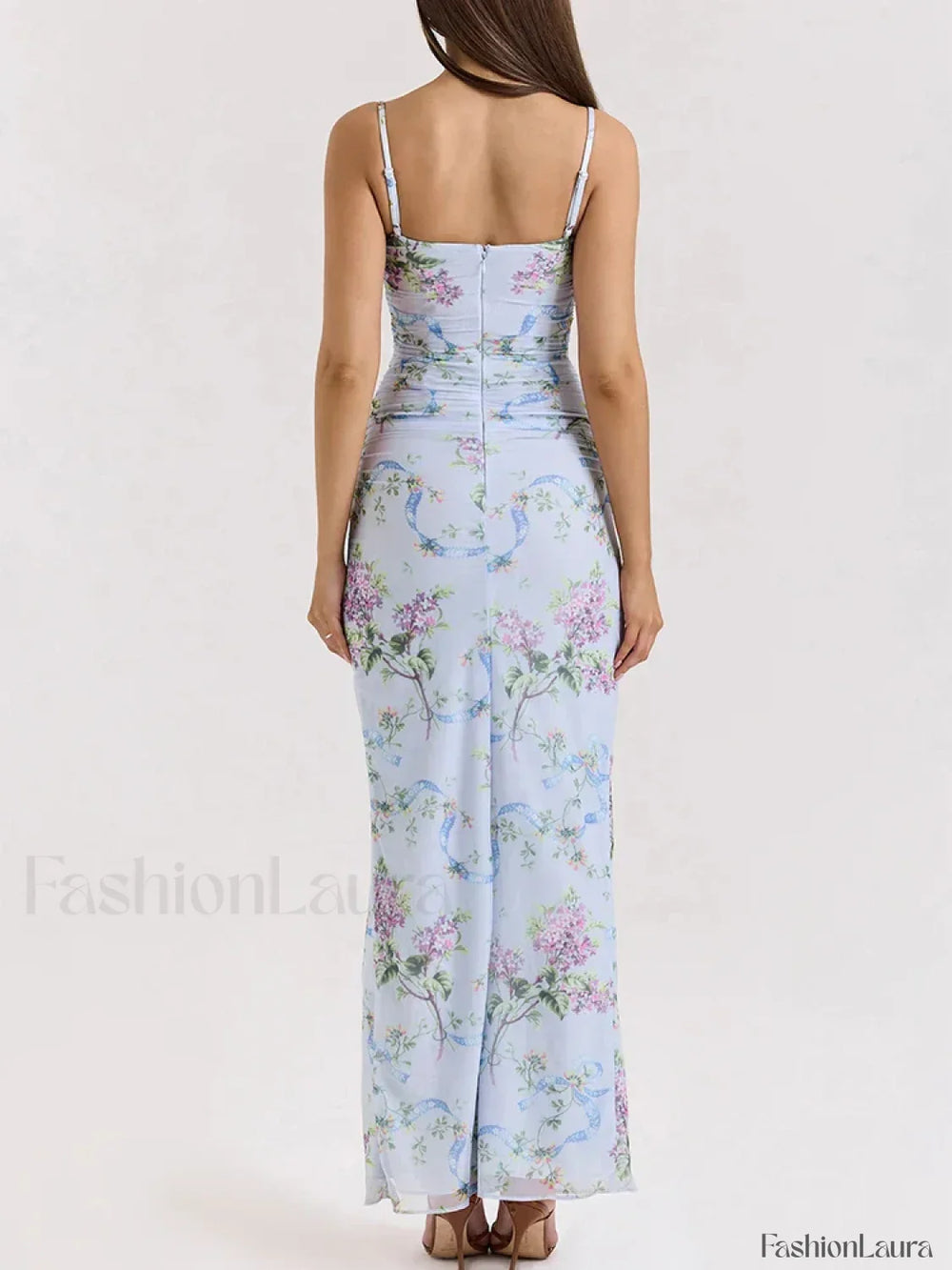 Mesh Floral Slit Bodycon Maxi Dress