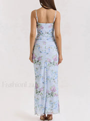 Mesh Floral Slit Bodycon Maxi Dress