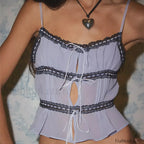 Mesh Lace Hollow Out Crop Top Lavender / S