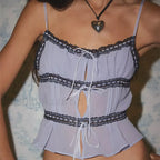 Mesh Lace Hollow Out Crop Top Lavender / S