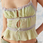 Mesh Lace Hollow Out Crop Top Mint / S