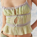 Mesh Lace Hollow Out Crop Top Mint / S