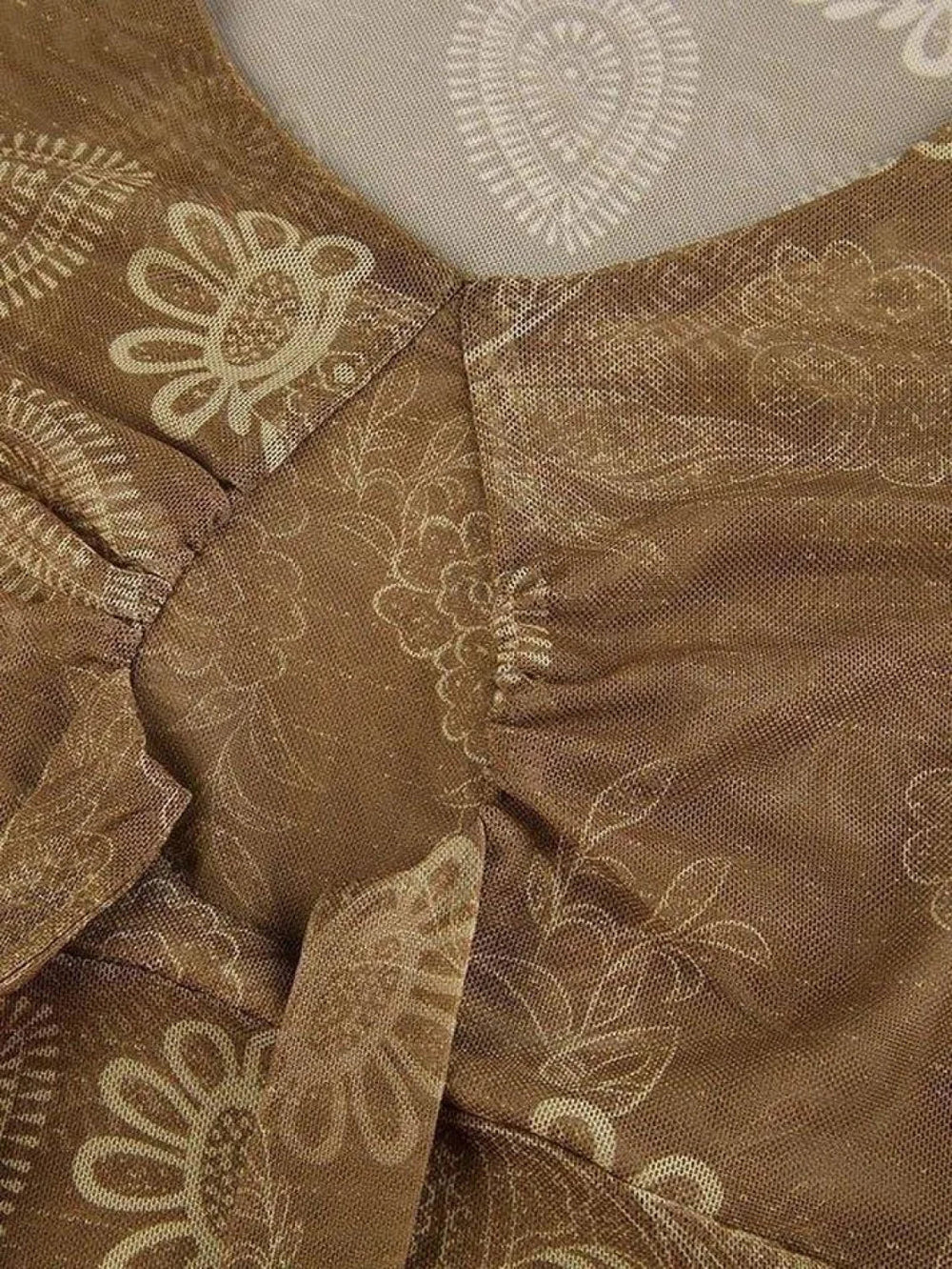 Mesh Lace Up Printed Blouse Shirts