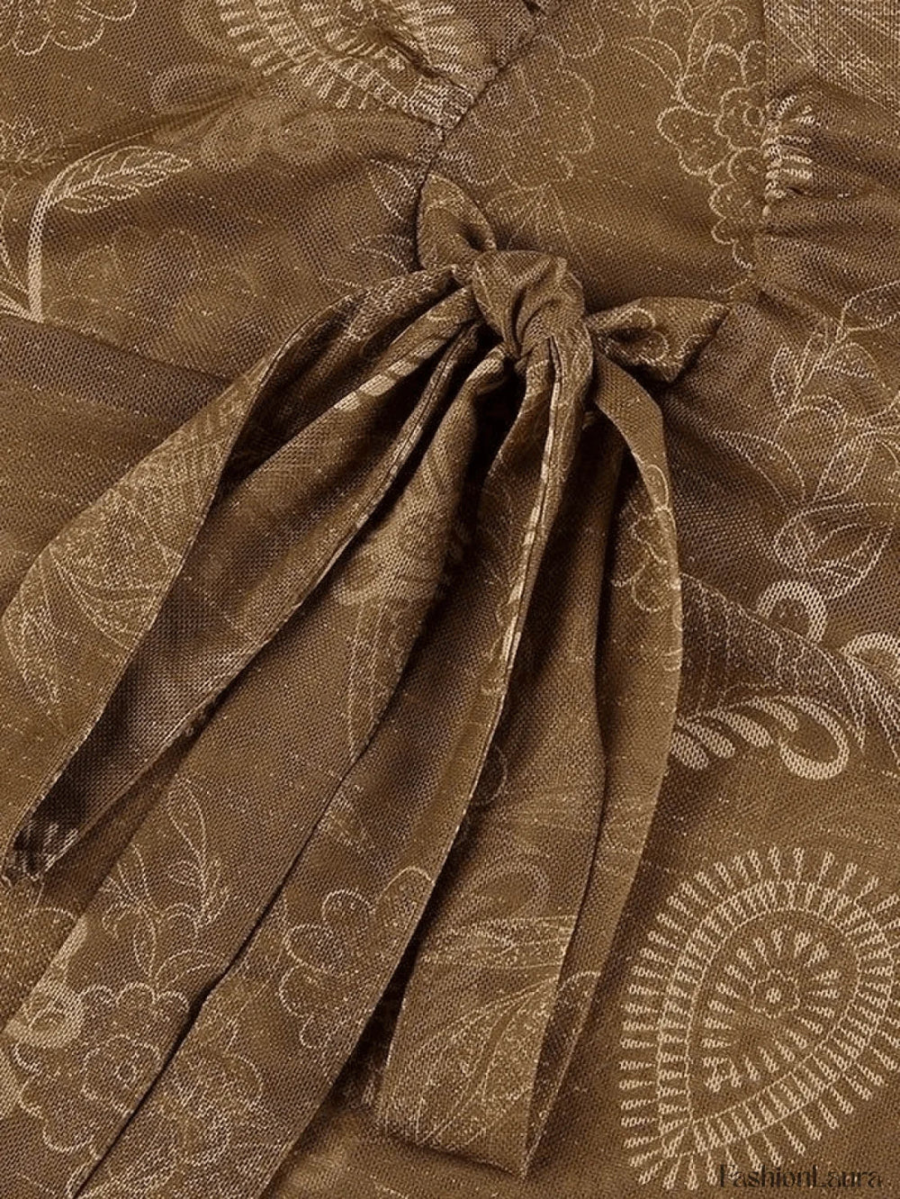 Mesh Lace Up Printed Blouse Shirts