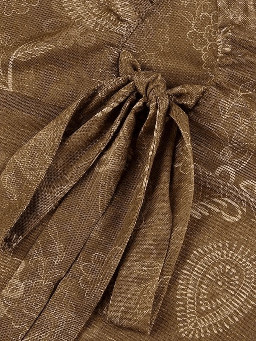 Mesh Lace Up Printed Blouse Shirts