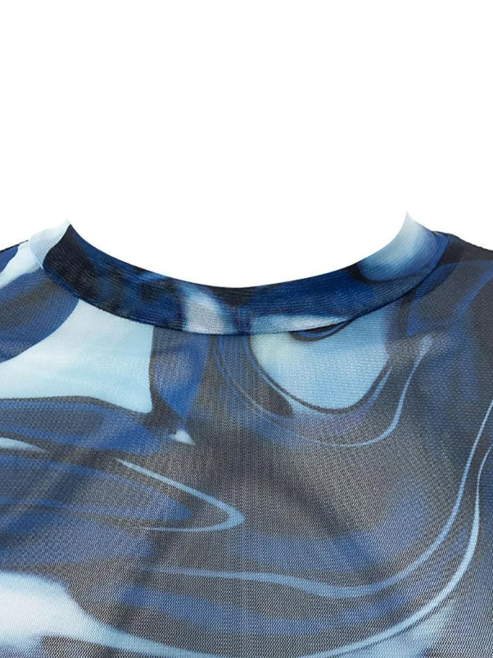 Mesh Long Sleeve Marble Print Crop Top Tops&Tees