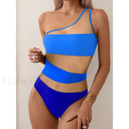 Mesh One Shoulder Solid One Piece Blue / S