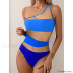 Mesh One Shoulder Solid One Piece Blue / S
