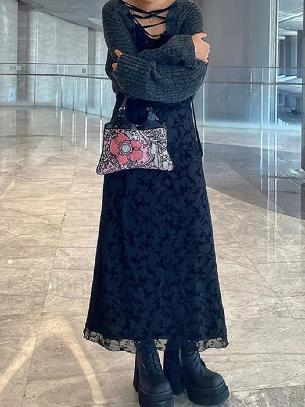 Mesh Paneled Floral Maxi Dress Maxi Dresses