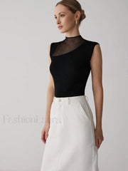 Mesh Patchwork Sleeveless Top Knit Tops