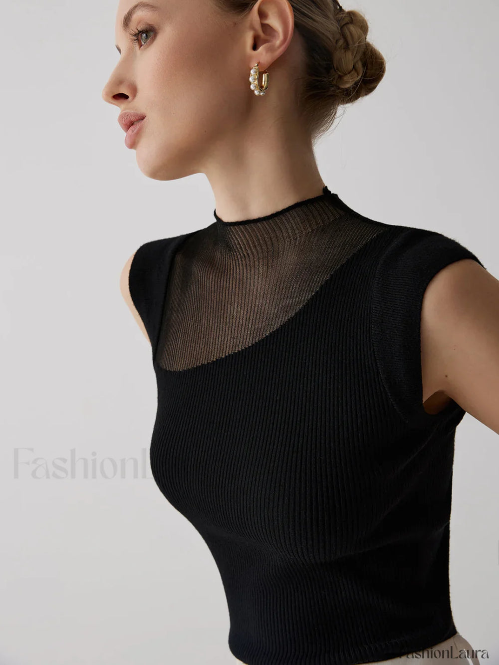 Mesh Patchwork Sleeveless Top Knit Tops