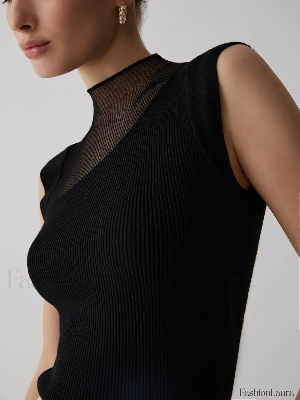 Mesh Patchwork Sleeveless Top Knit Tops