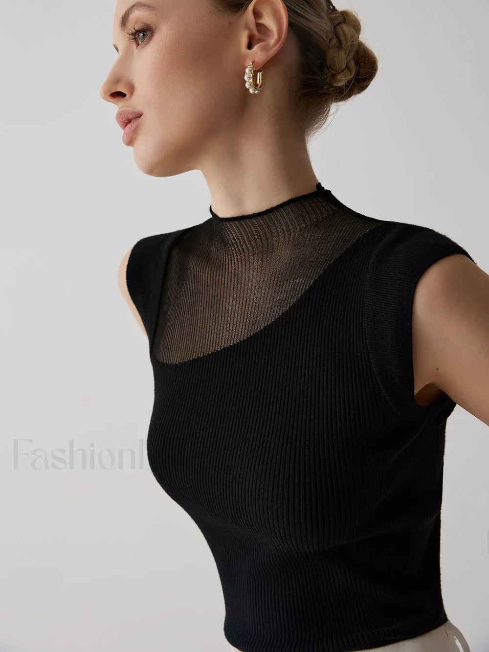 Mesh Patchwork Sleeveless Top Knit Tops