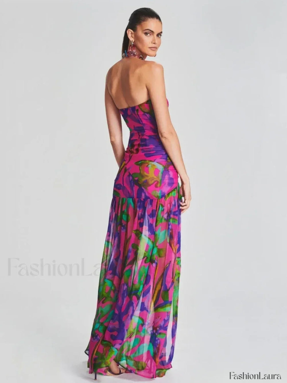 Mesh Slit Colorful Maxi Dress