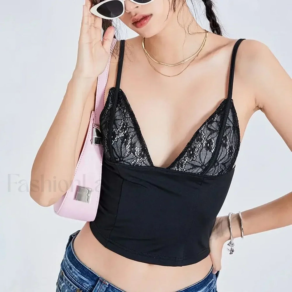 Mesh Spaghetti Backless Crop Top