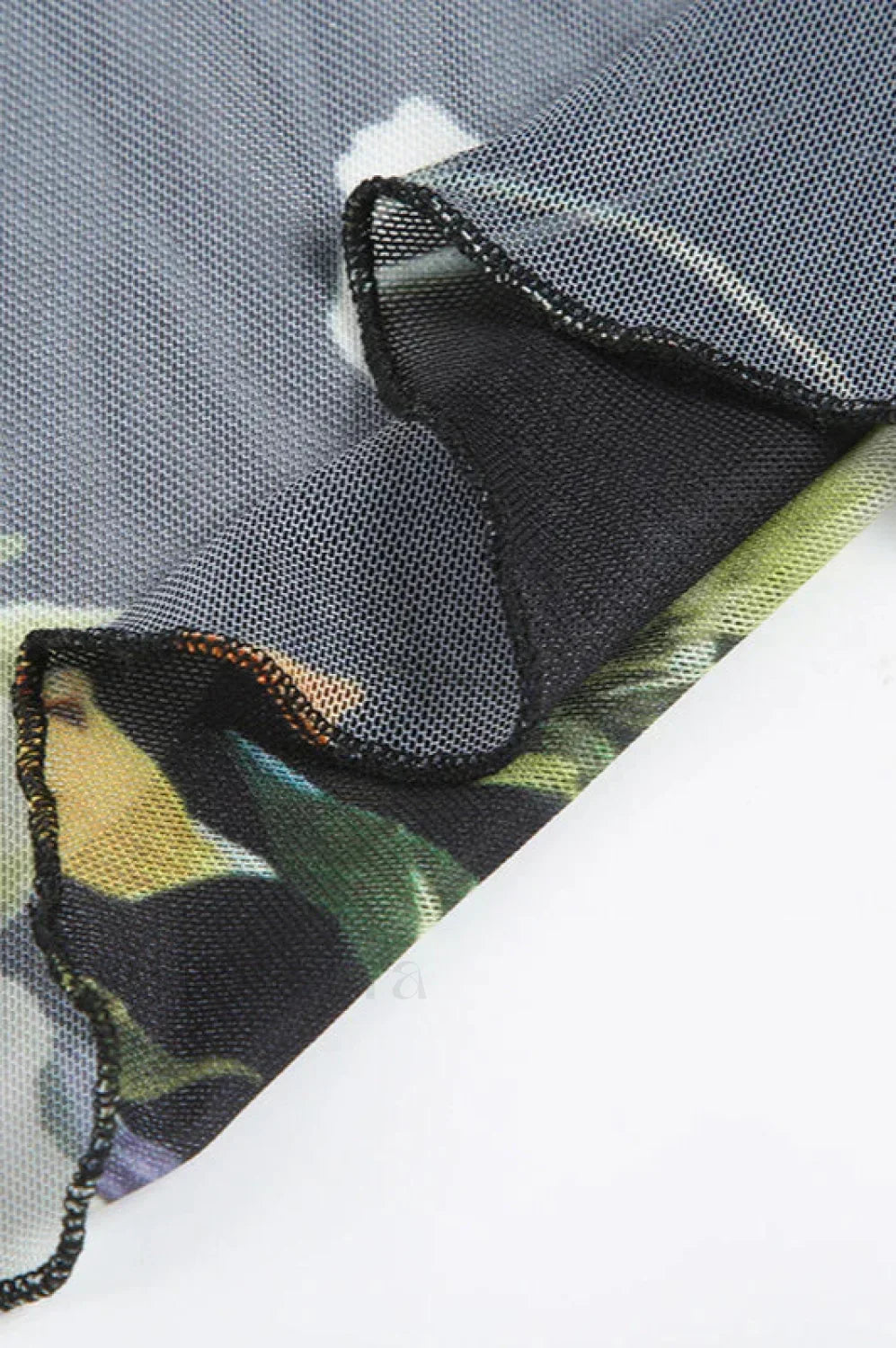 Mesh Stitching Irregular Pleated Plant Print Maxi Dress