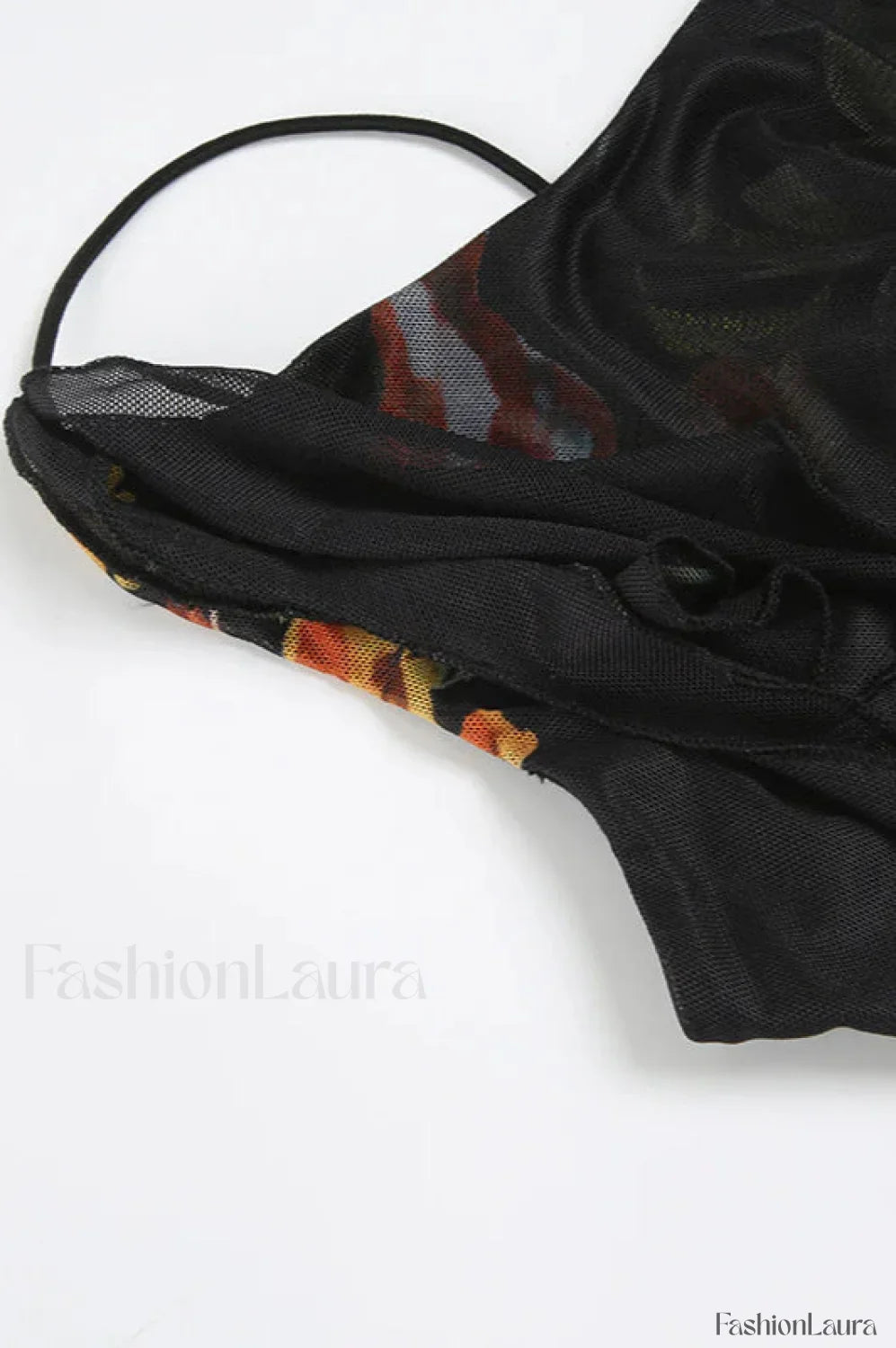 Mesh Stitching Irregular Pleated Plant Print Maxi Dress