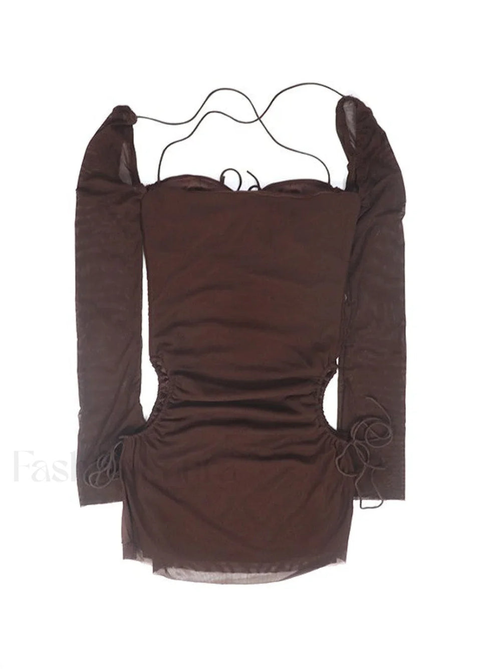 Mesh Tie Strap Halter Long Sleeve Mini Dress Mini Dresses