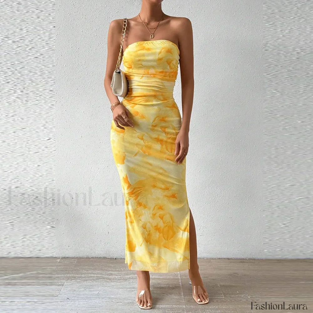 Mesh Wrap Split Floral Dress