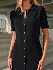 Metal Button Collar Midi Dress Knit Dresses
