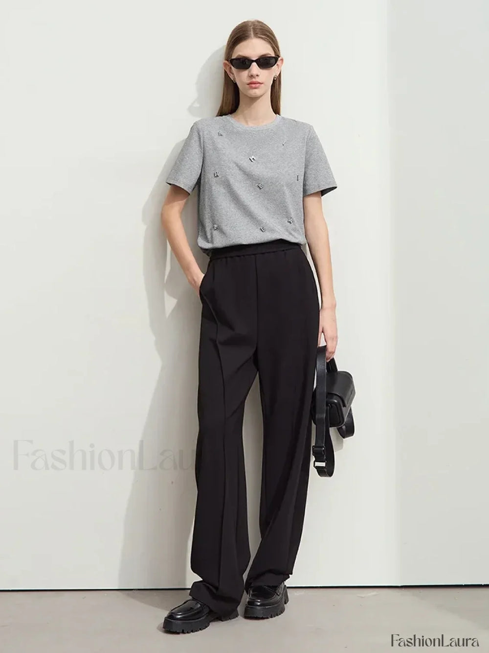 Metal Letter Print Cotton T Shirt