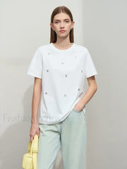 Metal Letter Print Cotton T Shirt