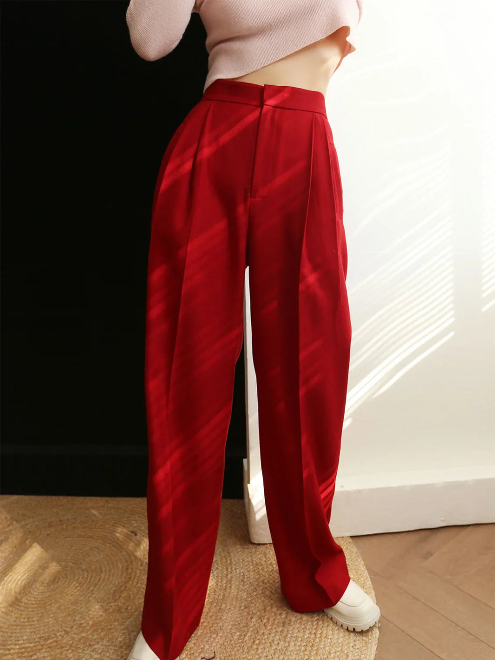 Middle Waist Pleated Tapered Pants Pants