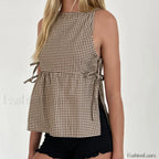 Milkmaid Side Tie Crop Top BROWN / S