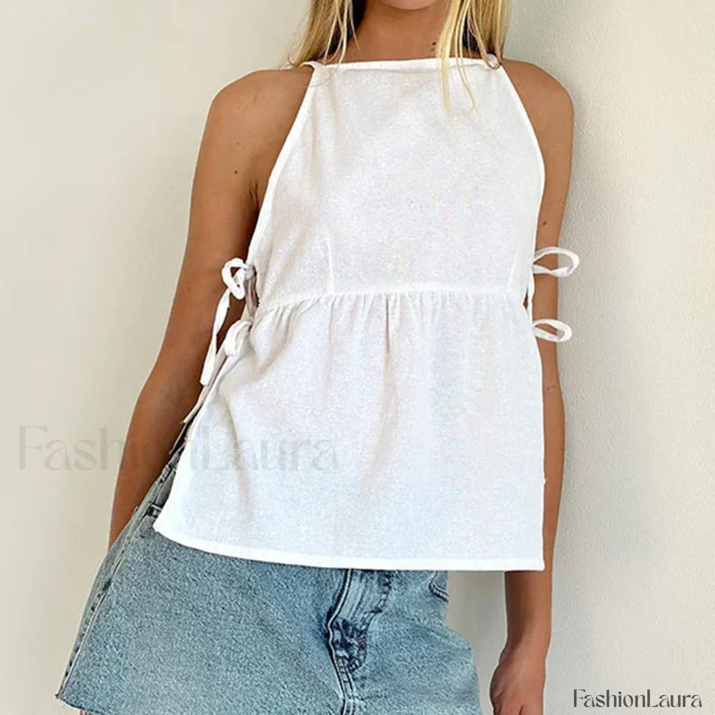 Milkmaid Side Tie Crop Top WHITE / S