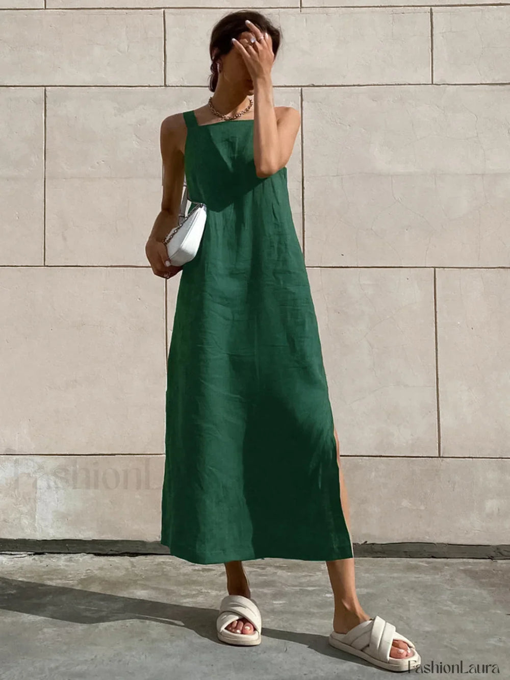 Minimalism Cotton Cami Long Dress Green / XS Dresses