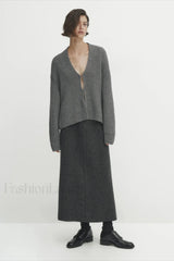 Minimalist Beige V neck Knit Cardigan