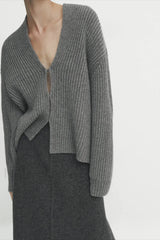 Minimalist Beige V neck Knit Cardigan