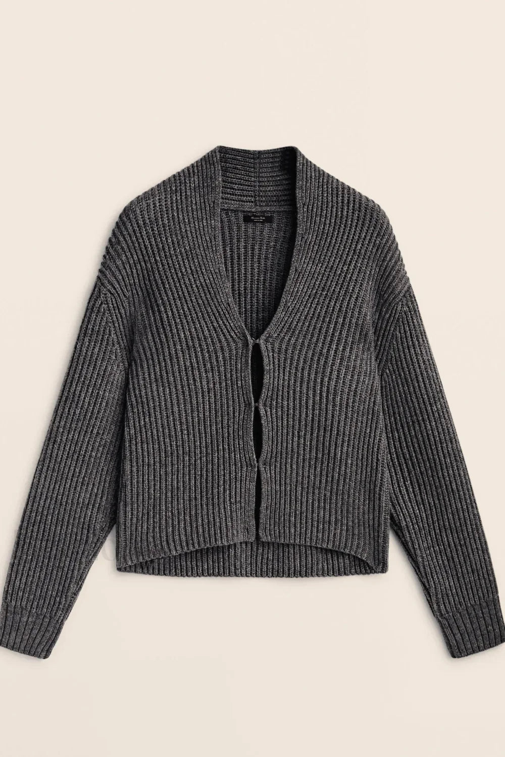 Minimalist Beige V neck Knit Cardigan Grey / XS