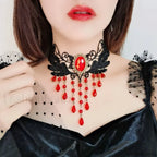 Minimalist Black Gothic Lace Choker Necklace RED