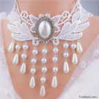 Minimalist Black Gothic Lace Choker Necklace WHITE