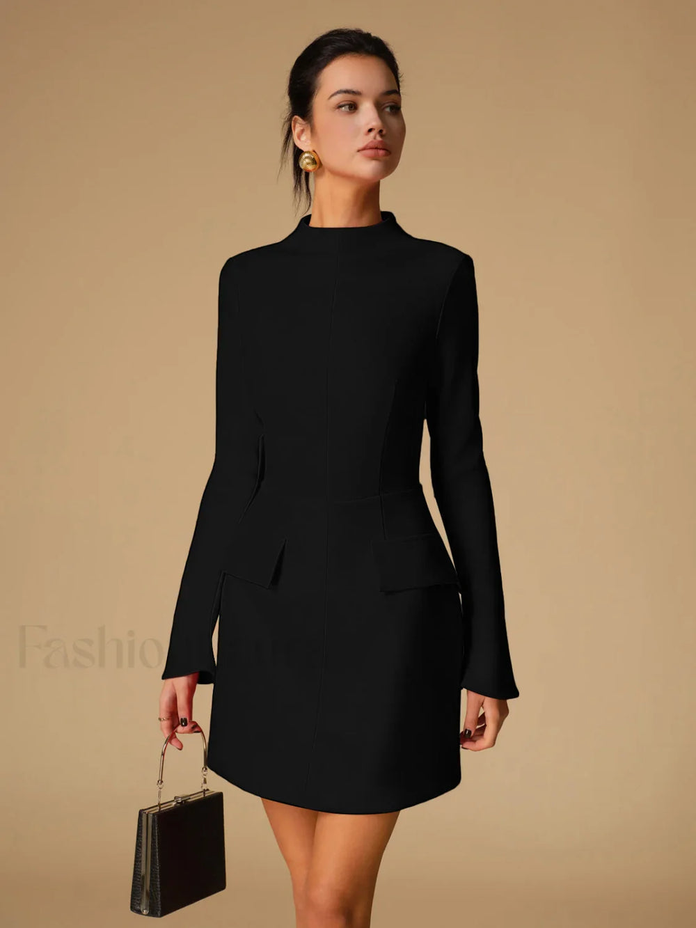Minimalist Plain Mock Neck Dress Dresses