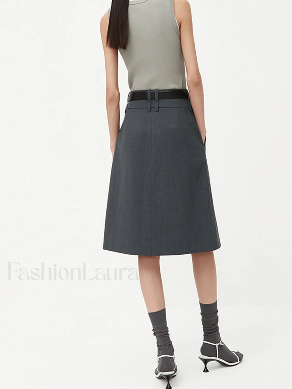 Minimlism Unbelted Graceful Midi Skirt Skirts