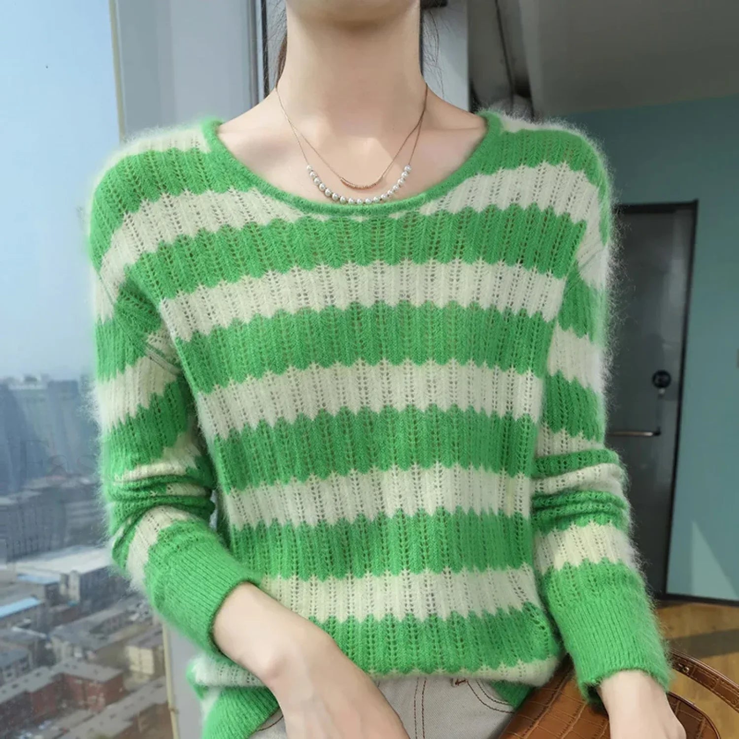 Mink Cashmere Autumn Winter New Women’s Round Neck Jumper Fashion Tie Dye Warm Sweater GREEN / S Sweaters L