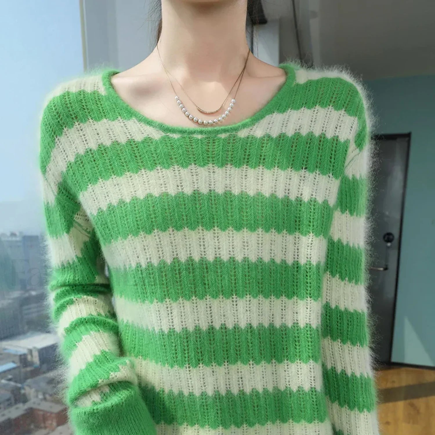 Mink Cashmere Autumn Winter New Women’s Round Neck Jumper Fashion Tie Dye Warm Sweater Sweaters L