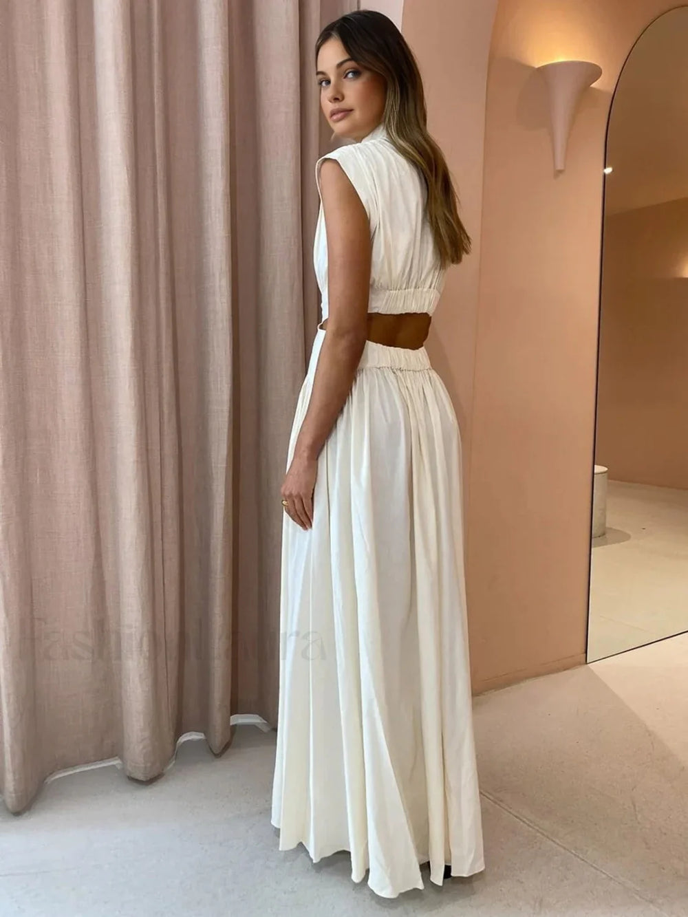 Mock Neck Cut Out Long Dress Dresses