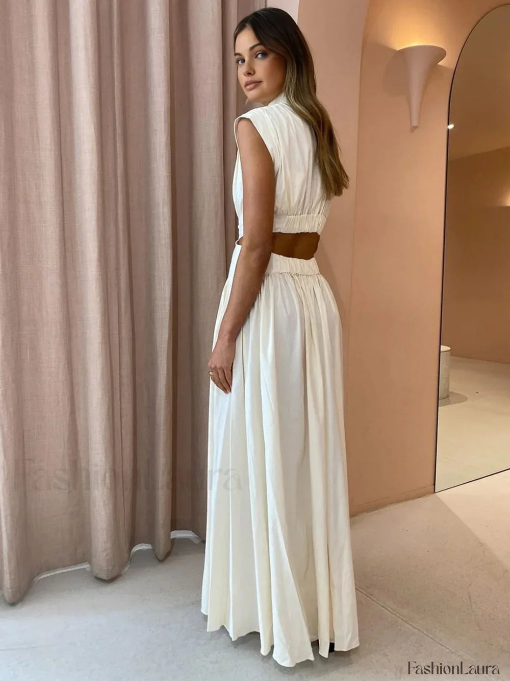 Mock Neck Cut Out Long Dress Dresses