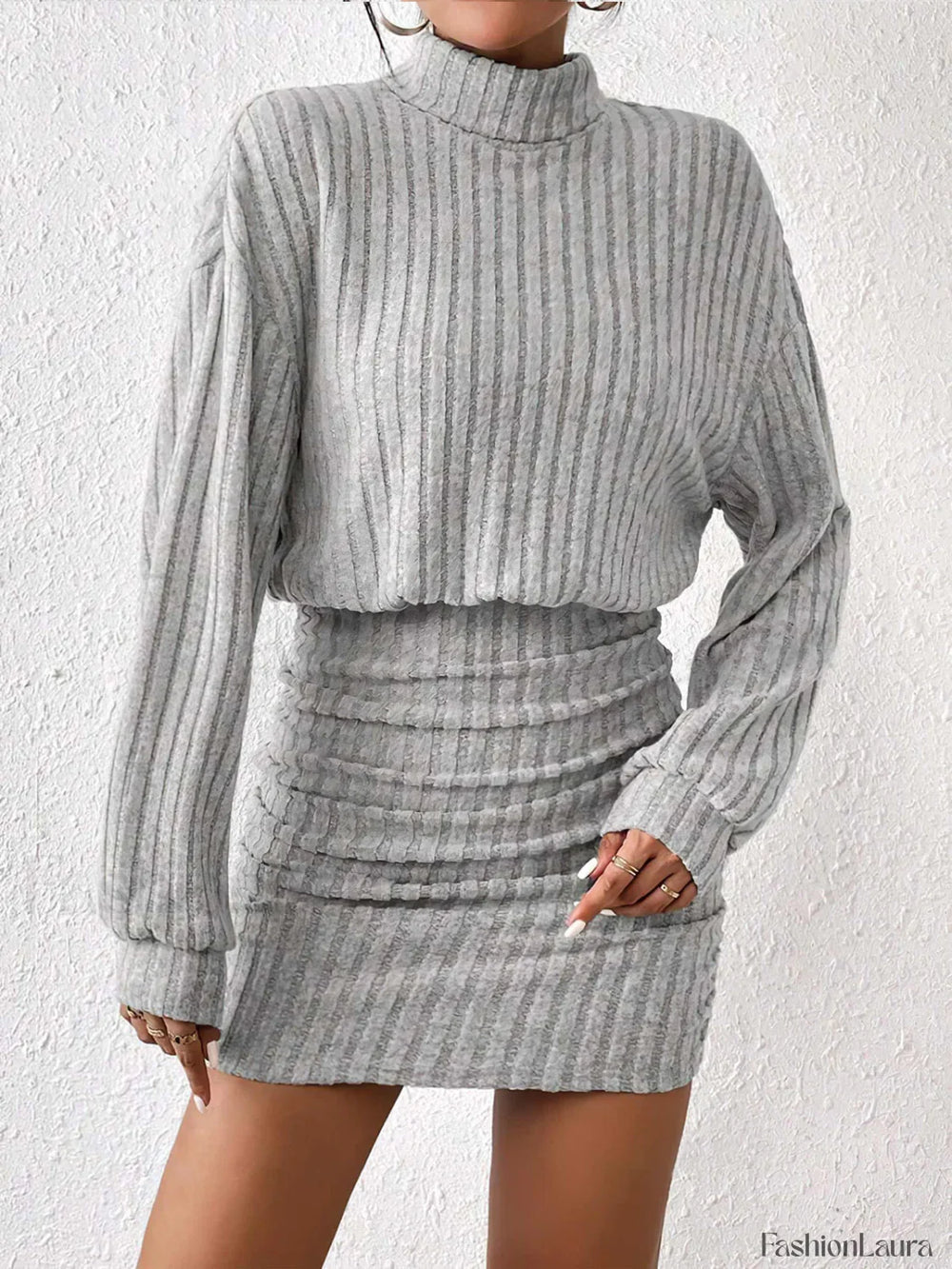 Mock Neck Ribbed Short Dress Dresses