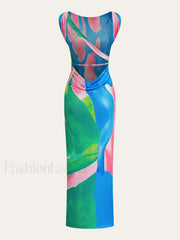 Monet Garden Print Sleeveless Long Dress Dresses