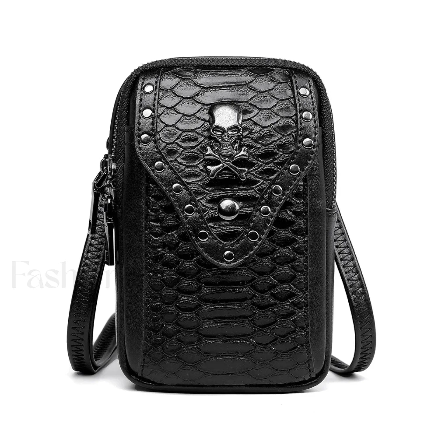 Motorcycle Skull Snake Pattern Ladies Punk Outdoor Travel Lipstick Mobile Phone Bag Black