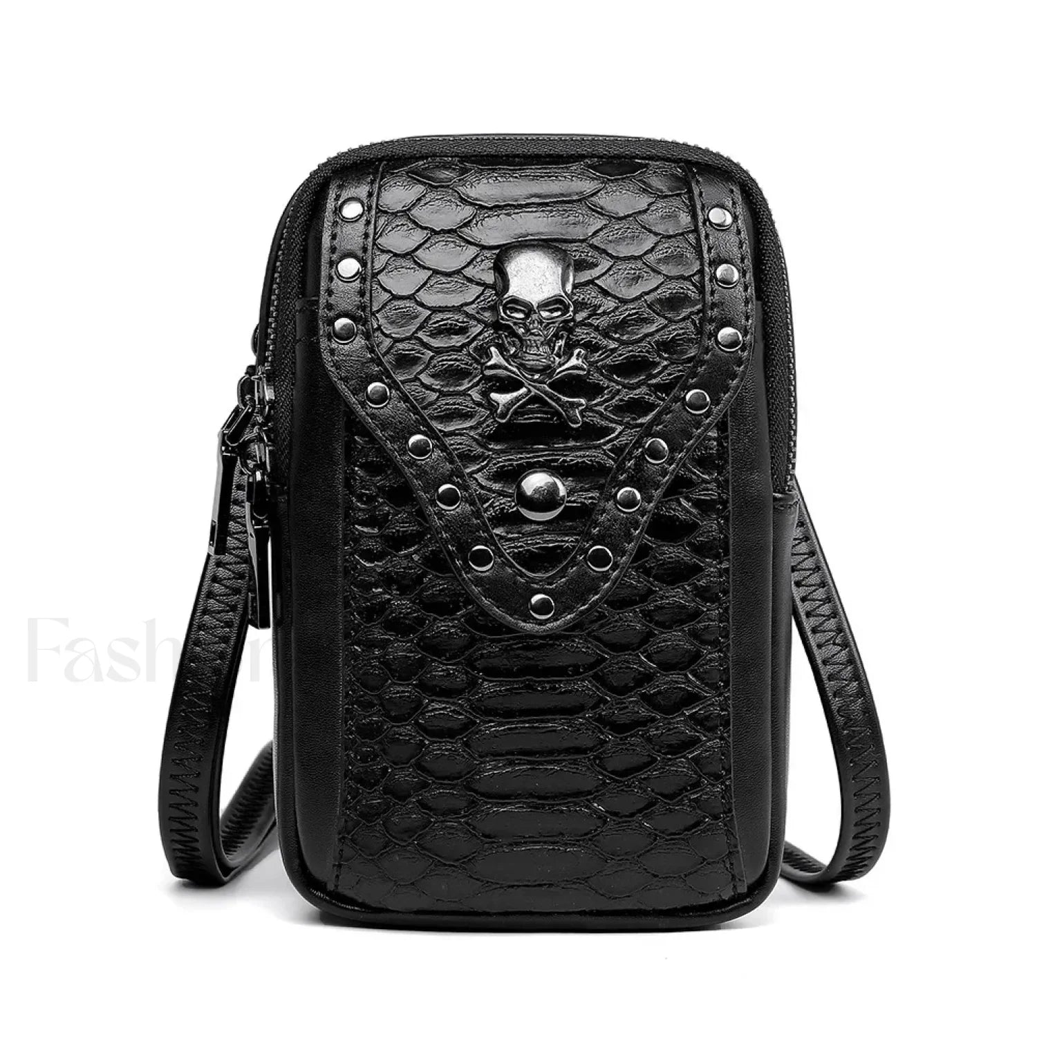Motorcycle Skull Snake Pattern Ladies Punk Outdoor Travel Lipstick Mobile Phone Bag Black