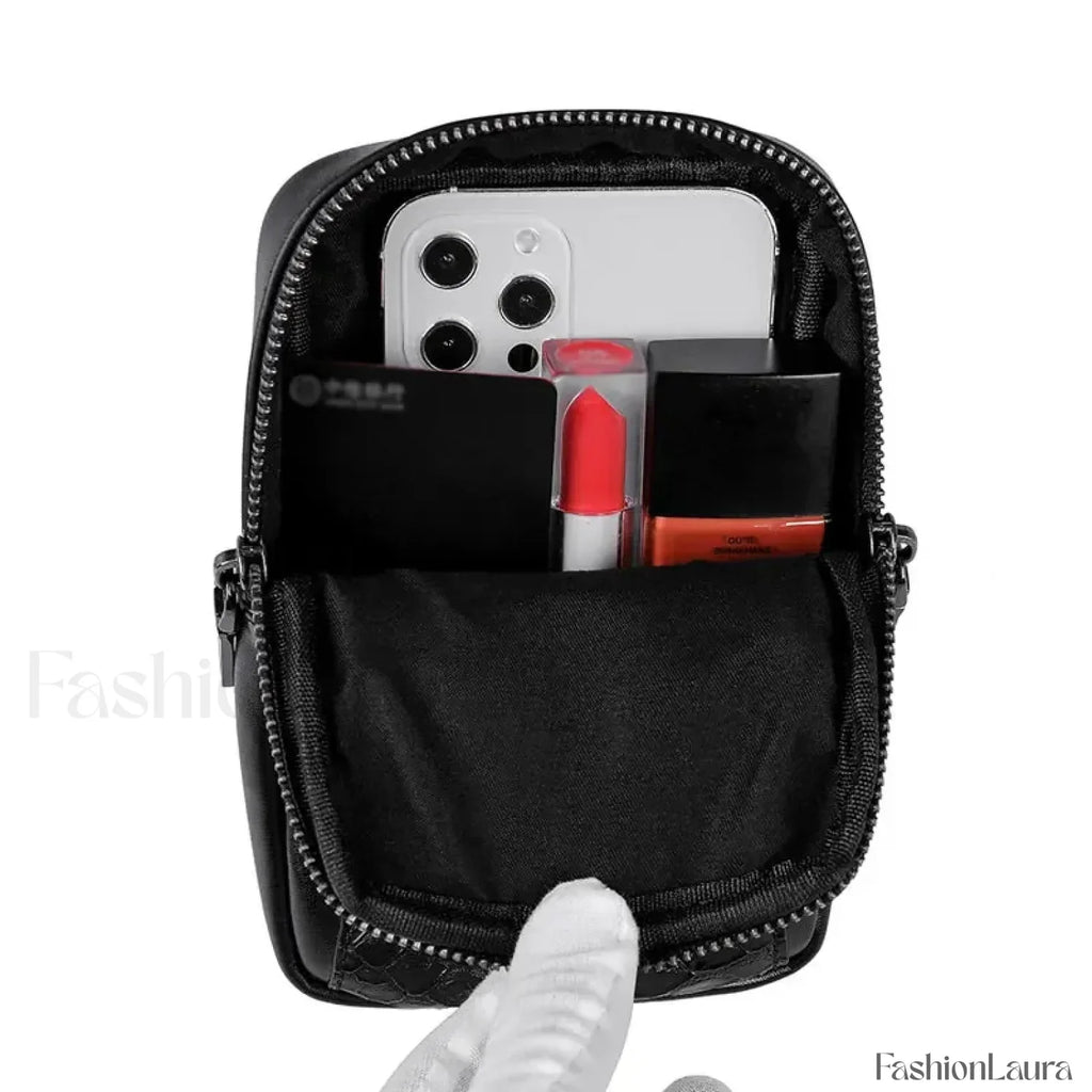 Motorcycle Skull Snake Pattern Ladies Punk Outdoor Travel Lipstick Mobile Phone Bag Black