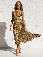 Multi Color Print Cami Midi Dress Dresses