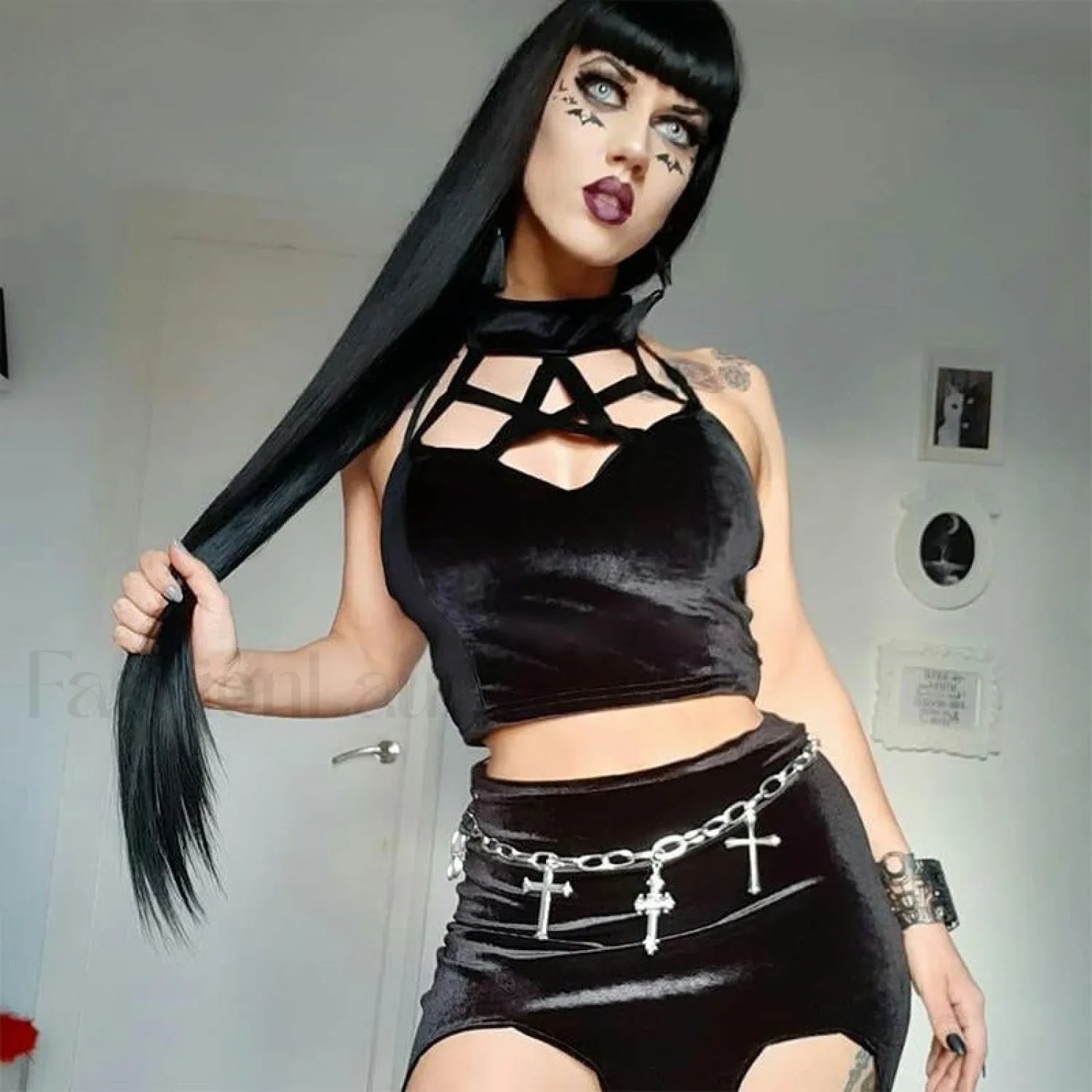 Mysterious Crop Cross Sexy Casual Out Summer Hollow Gothic Top